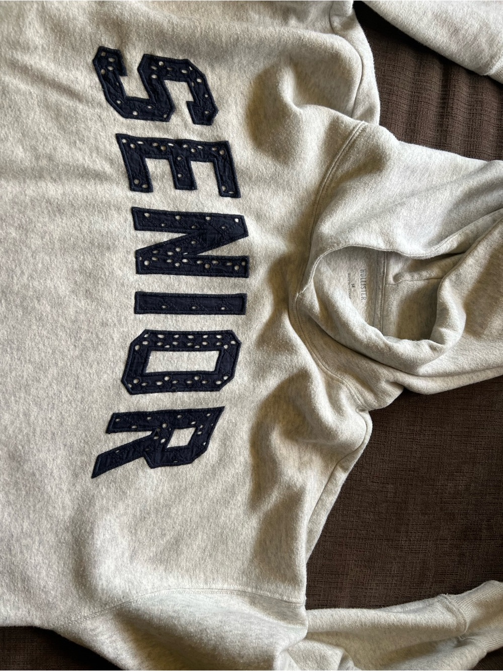Hollister Cream Crewneck Sweater with Navy Appliqué 'SENIOR'